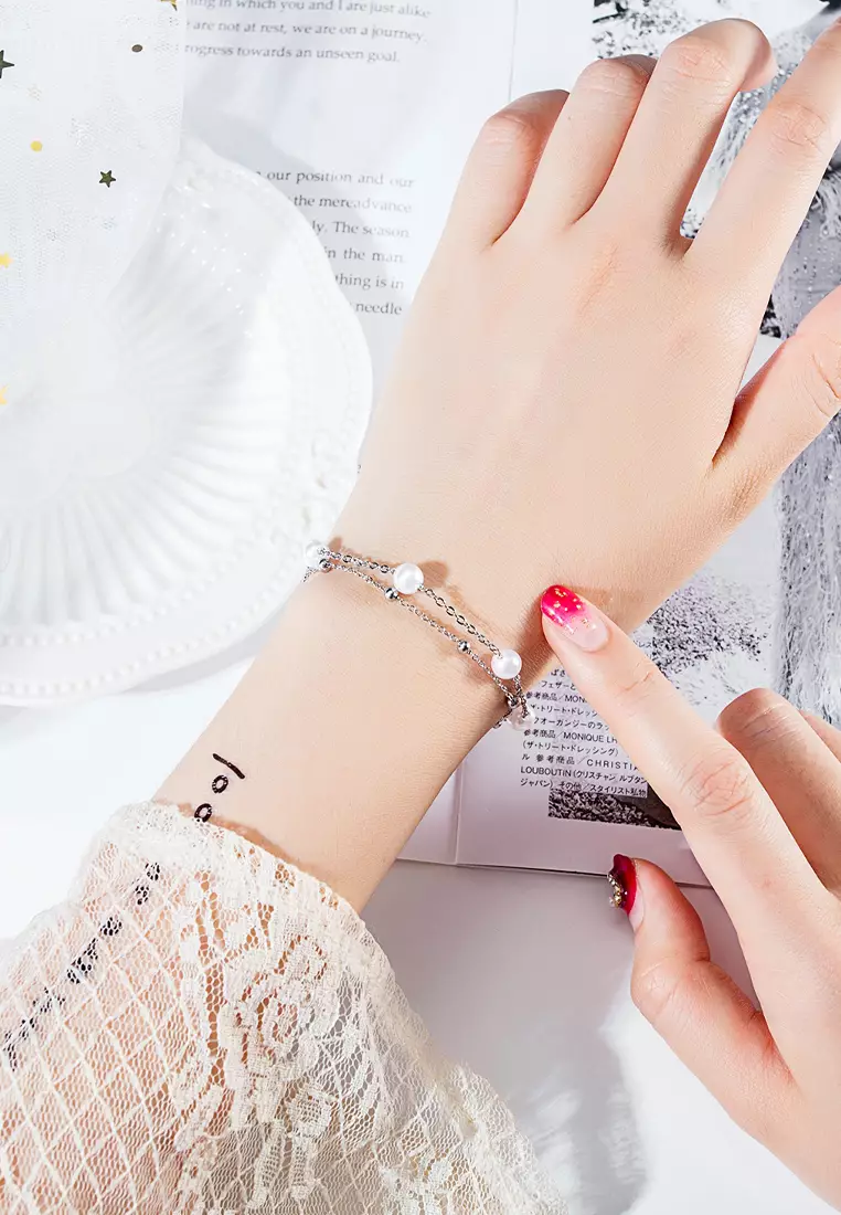 Purity Pearl Charms Multi-layer Bracelet in Silver