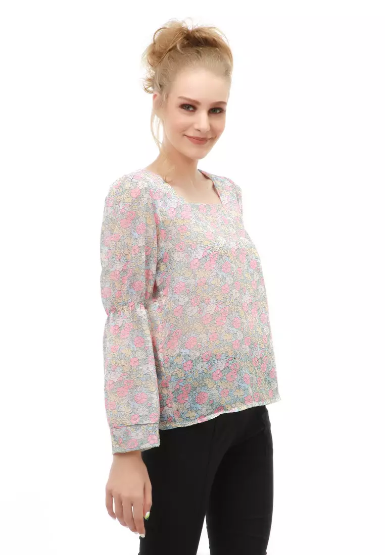 Cheva Blouse Flower Atasan Wanita Kasual Lengan Panjang Material Chiffon ORIGINAL - Multicolor