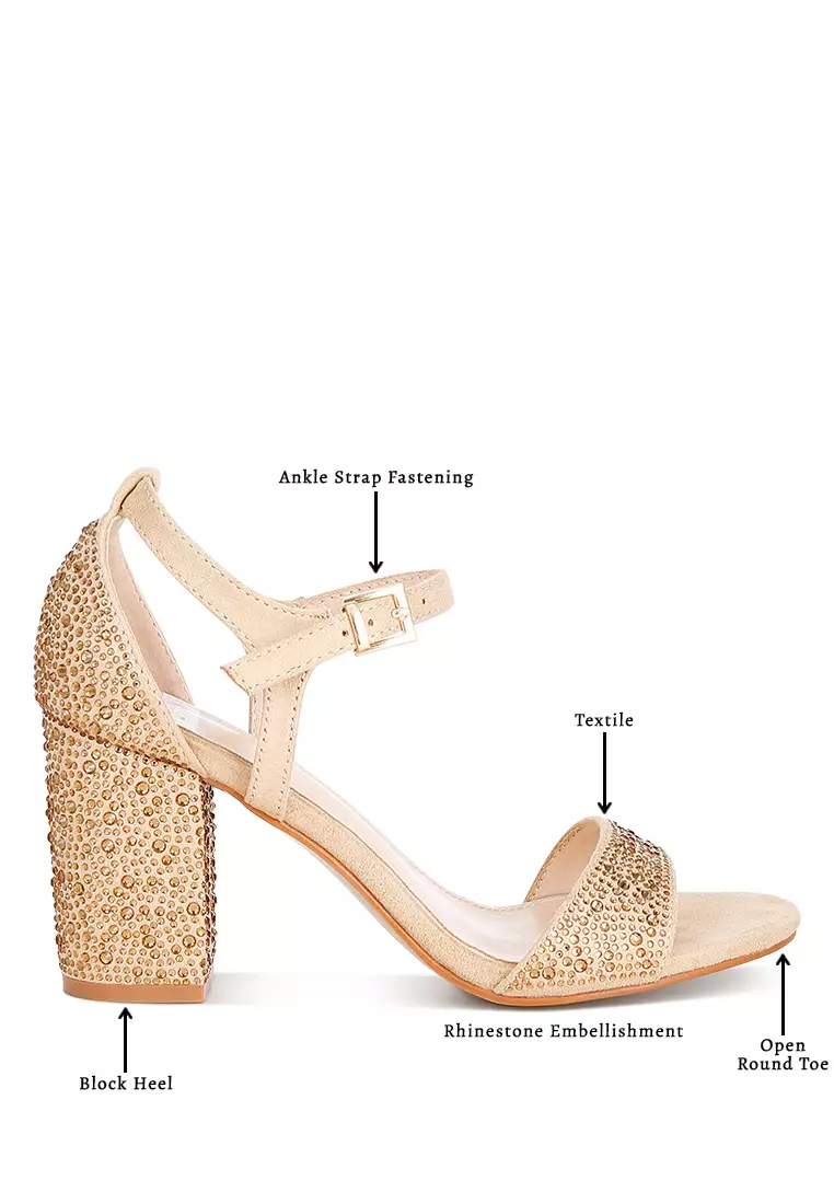 Rhinestones Embellished Sandals in Beige