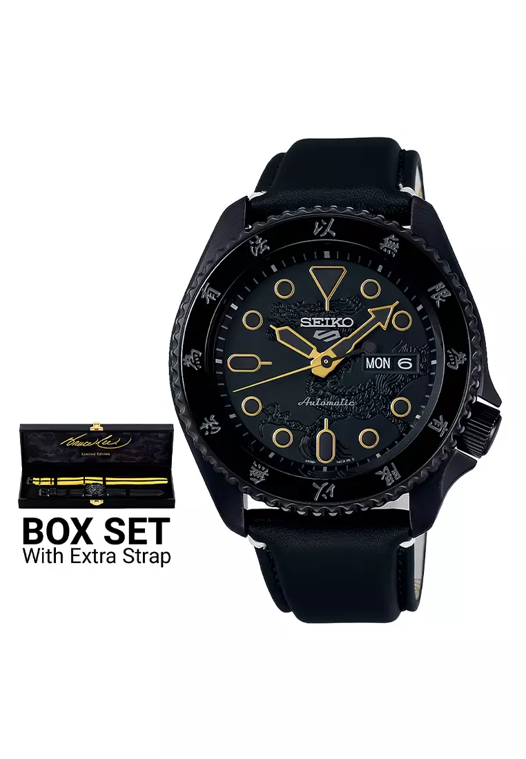Seiko 5 Sports - Jam Tangan Analog Pria - Black Leather Strap - SRPK39K1 - 55th Anniversary Bruce Lee - Limited Edition