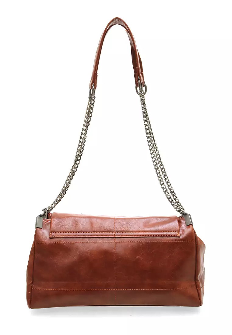 Eilaria Tas Kerja Wanita Shoulder Bag Tali Rantai Large Compartment Material Leather ORIGINAL - Brown