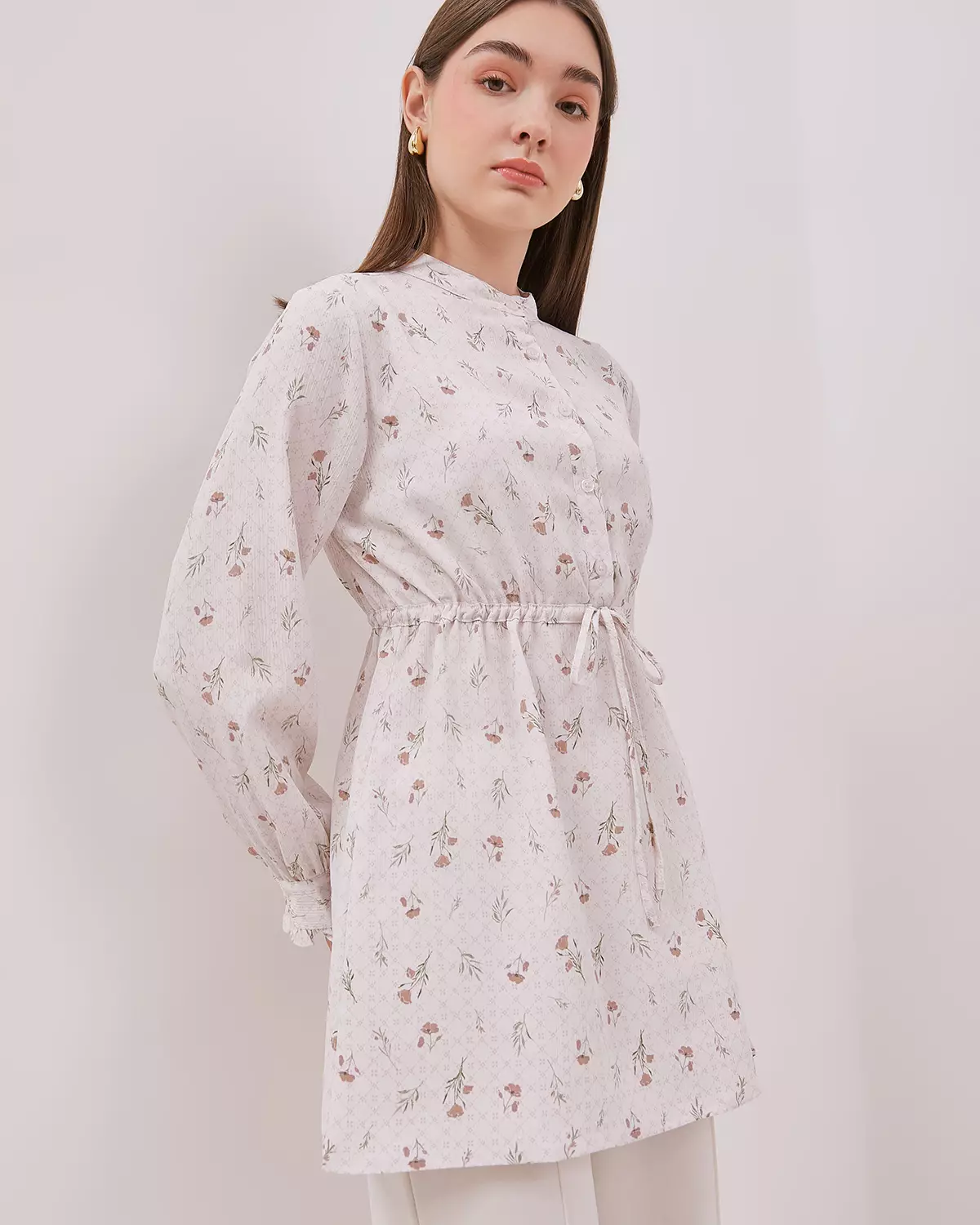 WOMEN'S WHITE FLOWER MOTIF TUNIC