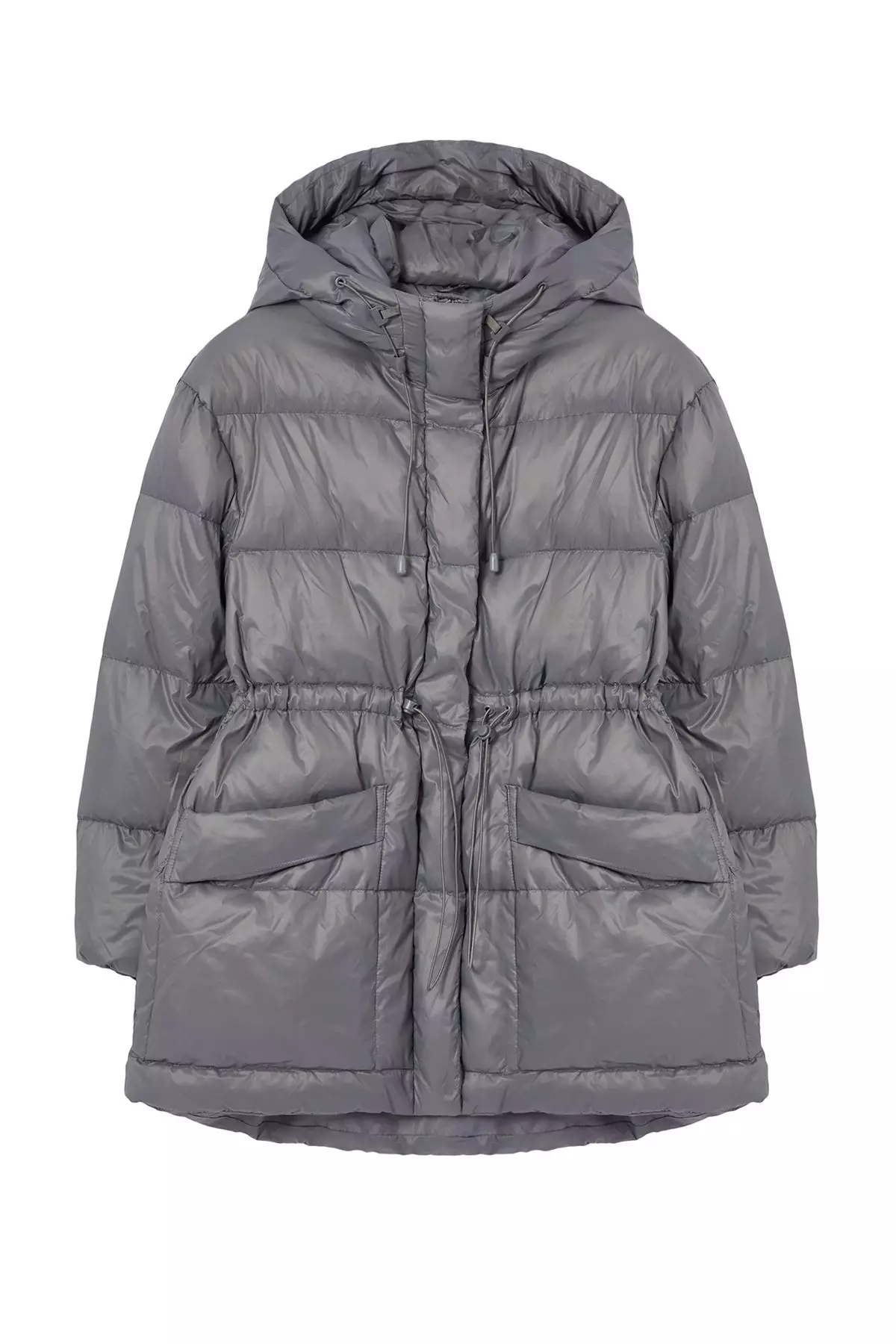 Grey Oversize Hooded Goose Down Puffer Jacket TWOAW25MO00111