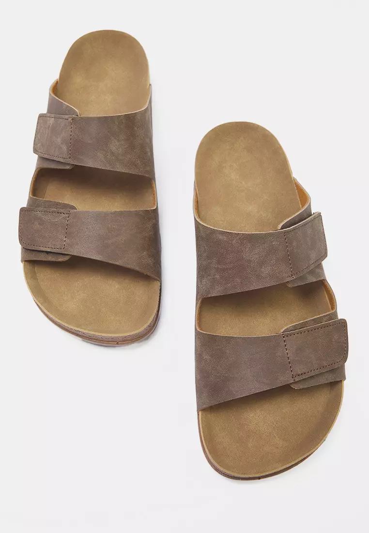 Mink Nubuck Velcro Tape Men's Flat Sole Slippers Takss25Te00034