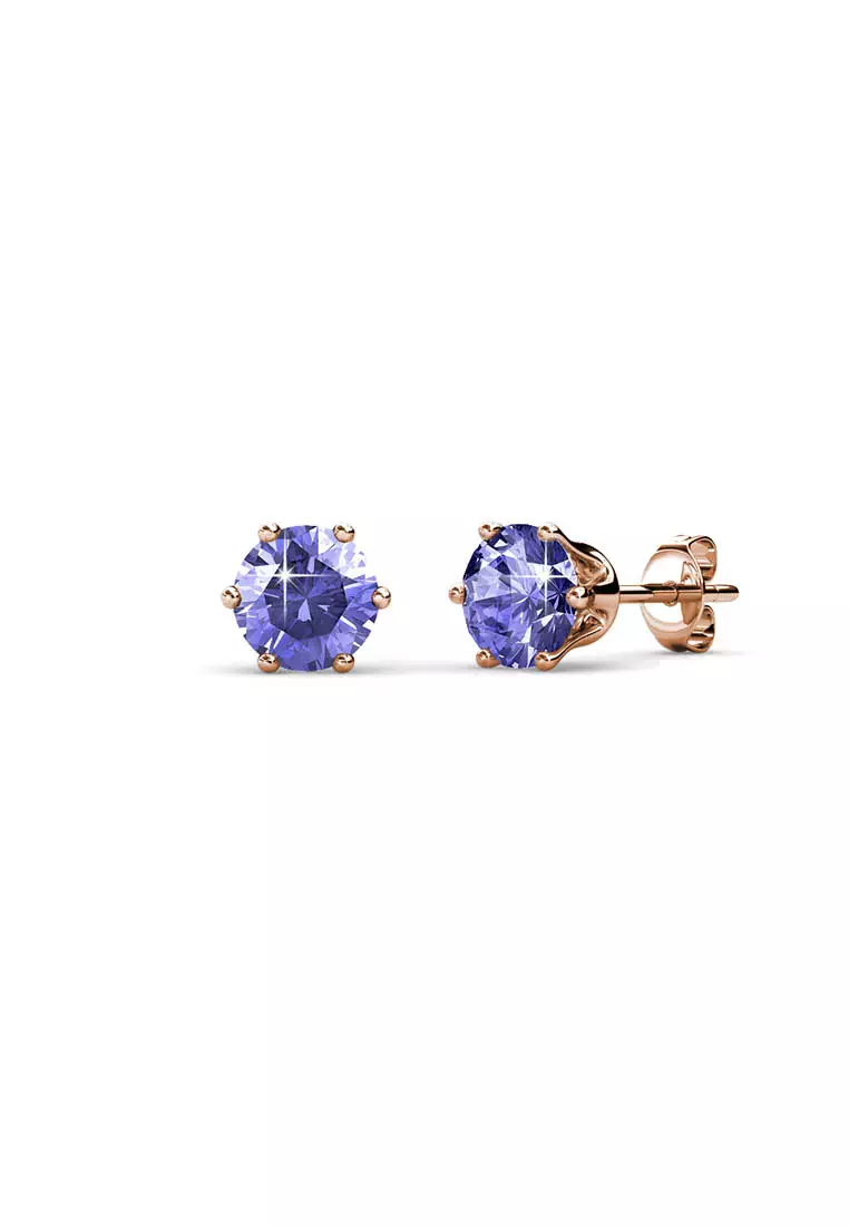 Her Jewellery Birth Stone Earrings (February, Rose Gold) - Luxury Crystal Embellishments plated with 18K Gold
