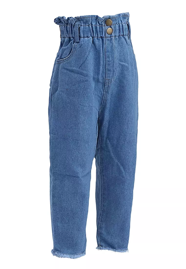 Yocelyn Celana Panjang Anak Perempuan High Waist Jeans Korean Style Material Denim ORIGINAL - Blue