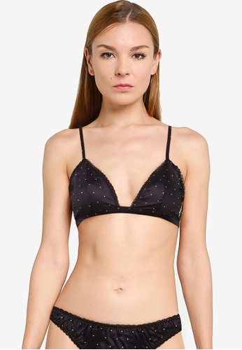 Les Girls Les Boys black Woven Cotton Triangle Bra 4AB71USAA2514AGS_1
