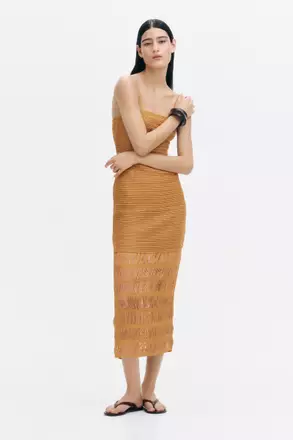 white christmas dresses Helen Jon Claudia Crochet Midi Dress in Brown main image 1