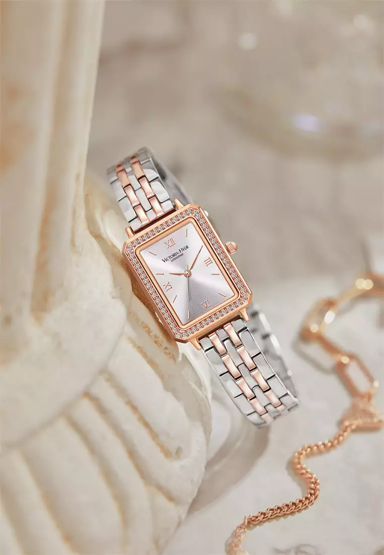 Westminster 22×28mm女士手錶 玫瑰金 鑽石錶盤 優雅矩形表面 不鏽鋼錶帶 - 銀色