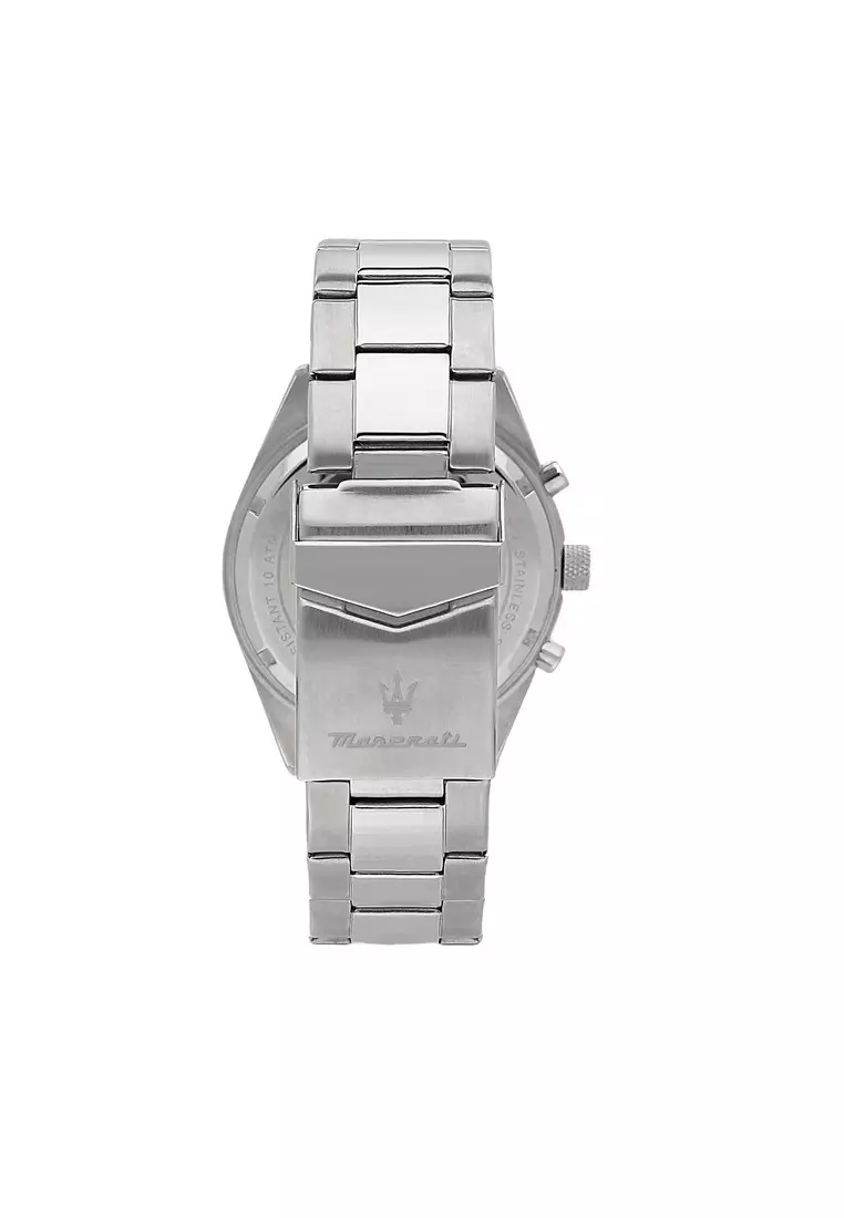 【2 Years Warranty】Maserati Competizione 43mm Black Dial Silver Stainless Steel Chronograph Men's Quartz Watch R8853100023 With Luminous Dial Hands