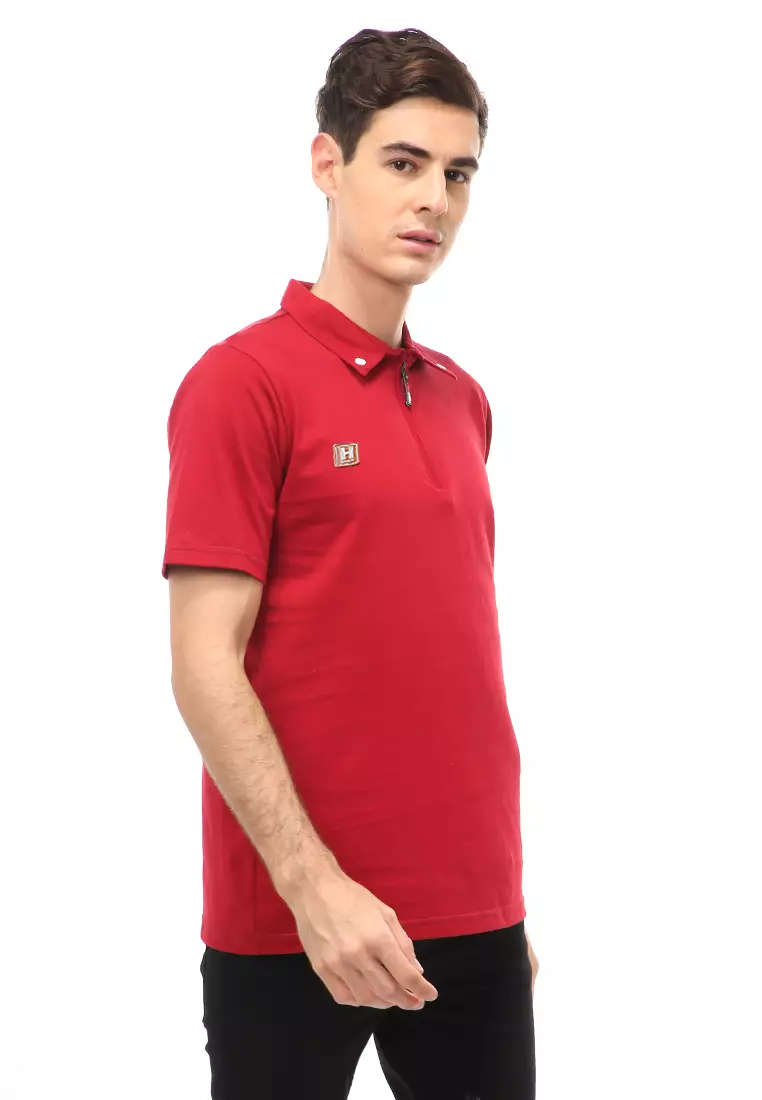 Jack Atasan Casual Pria T-Shirt Kaos Polo Resleting Short Sleeve Material Cotton ORIGINAL - Maroon