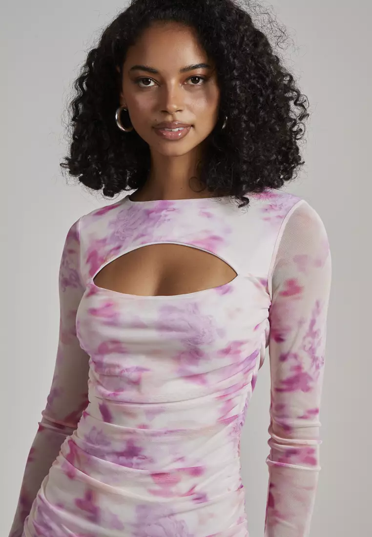 Pink Vanilla Pink Watercolour Letterbox Long Sleeve Dress