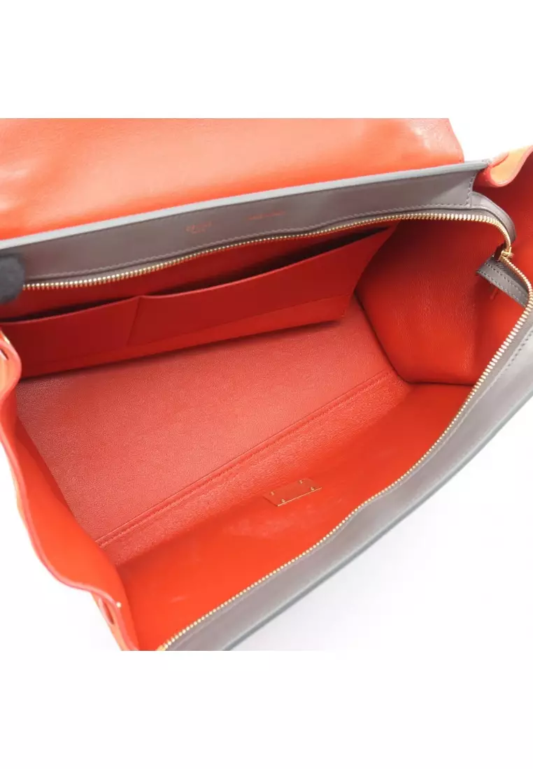 Pre-Loved Celine trapeze Medium Handbag leather suede black Orange brown gray 2WAY