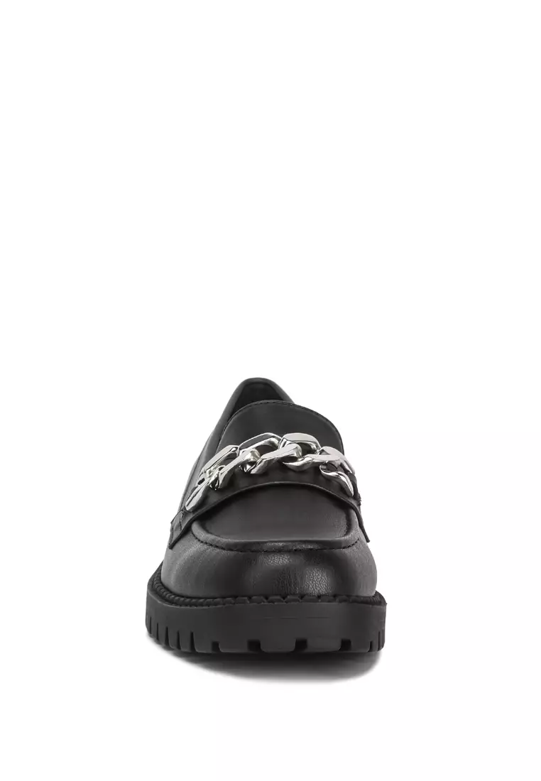 Buy London Rag Black Faux Leather Chunky Block Heel Loafers 2024 Online ...
