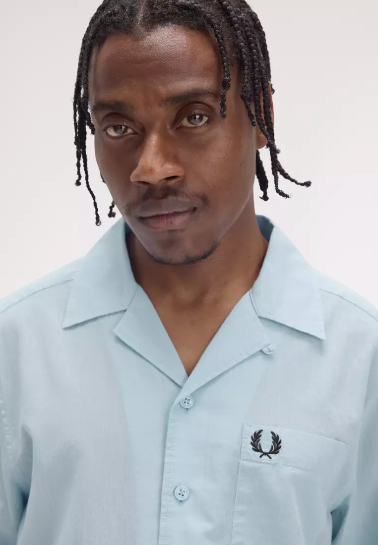 Fred Perry M7762 Lightweight Texture Revere Collar Short Sleeve Shirt (Light Smoke)