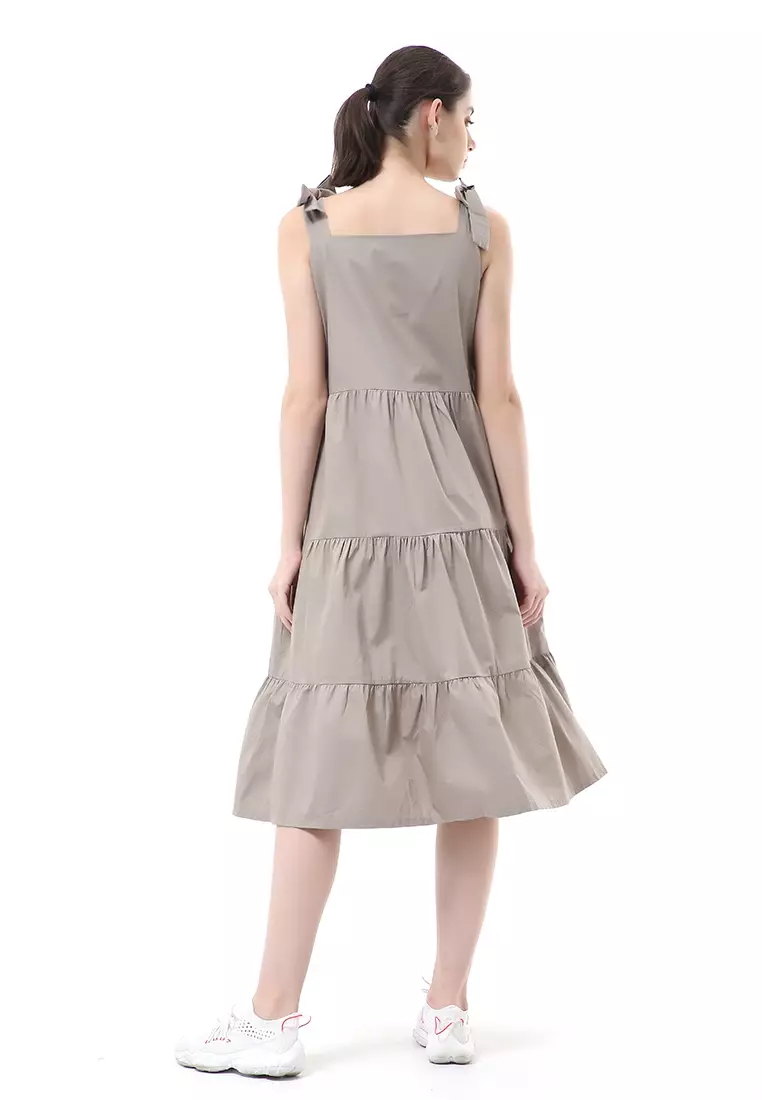 Rachel Dress Ruffle Wanita Tanpa Lengan Full Kancing Stylish Material Cotton ORIGINAL - Brown