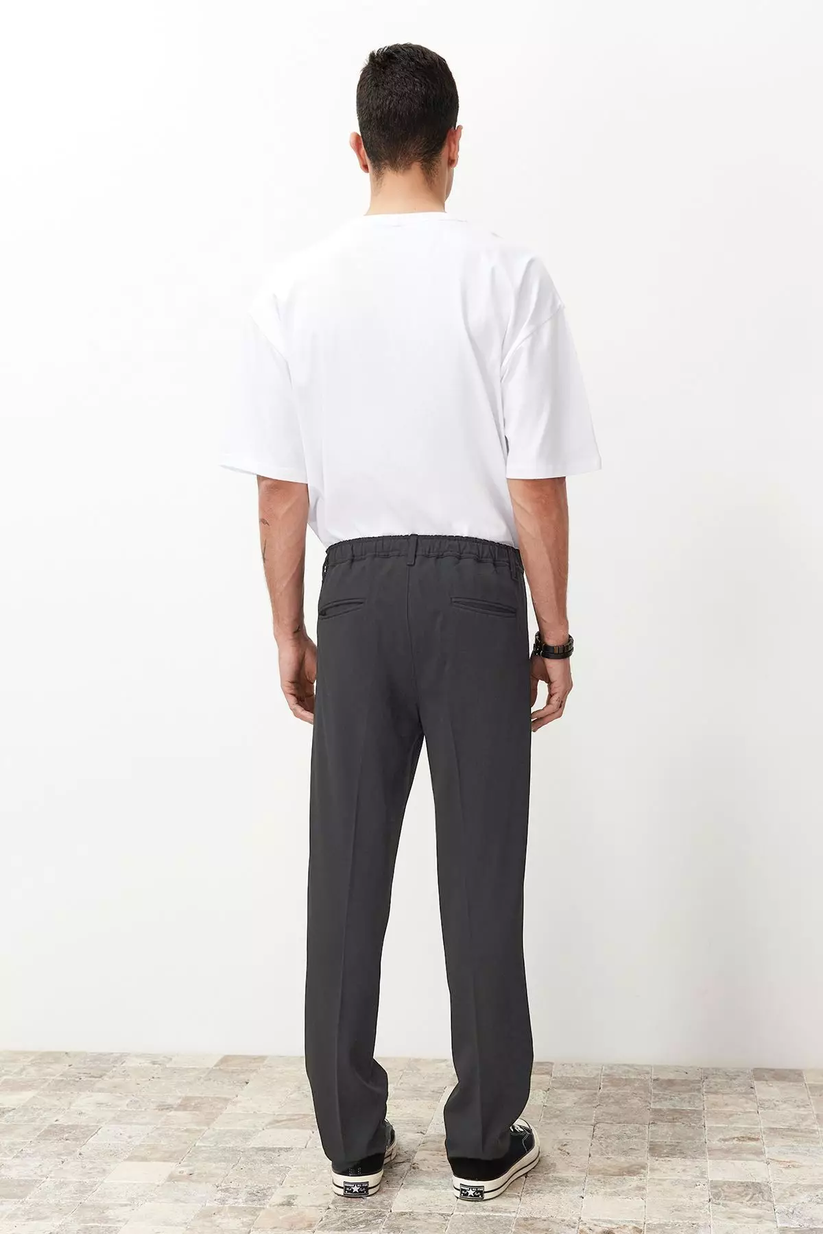 Anthracite Pleated Classic Baggy Fit Fabric Trousers TMNSS24PL00024
