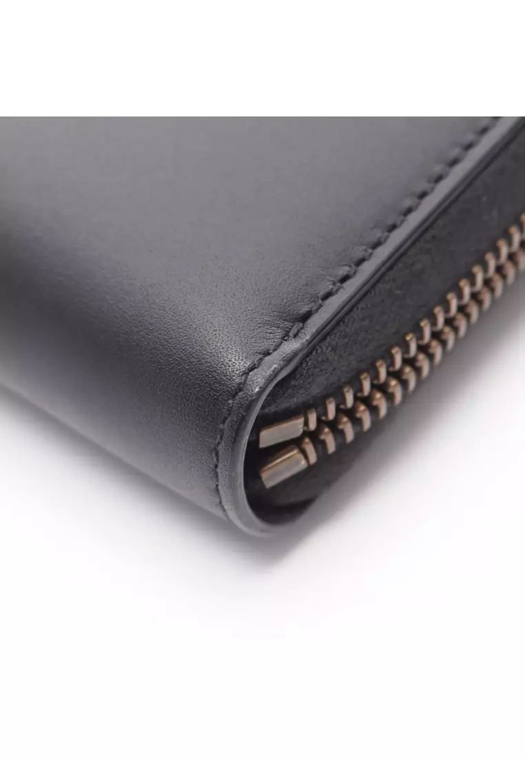 Pre-Loved Gucci snake round zipper long wallet leather black