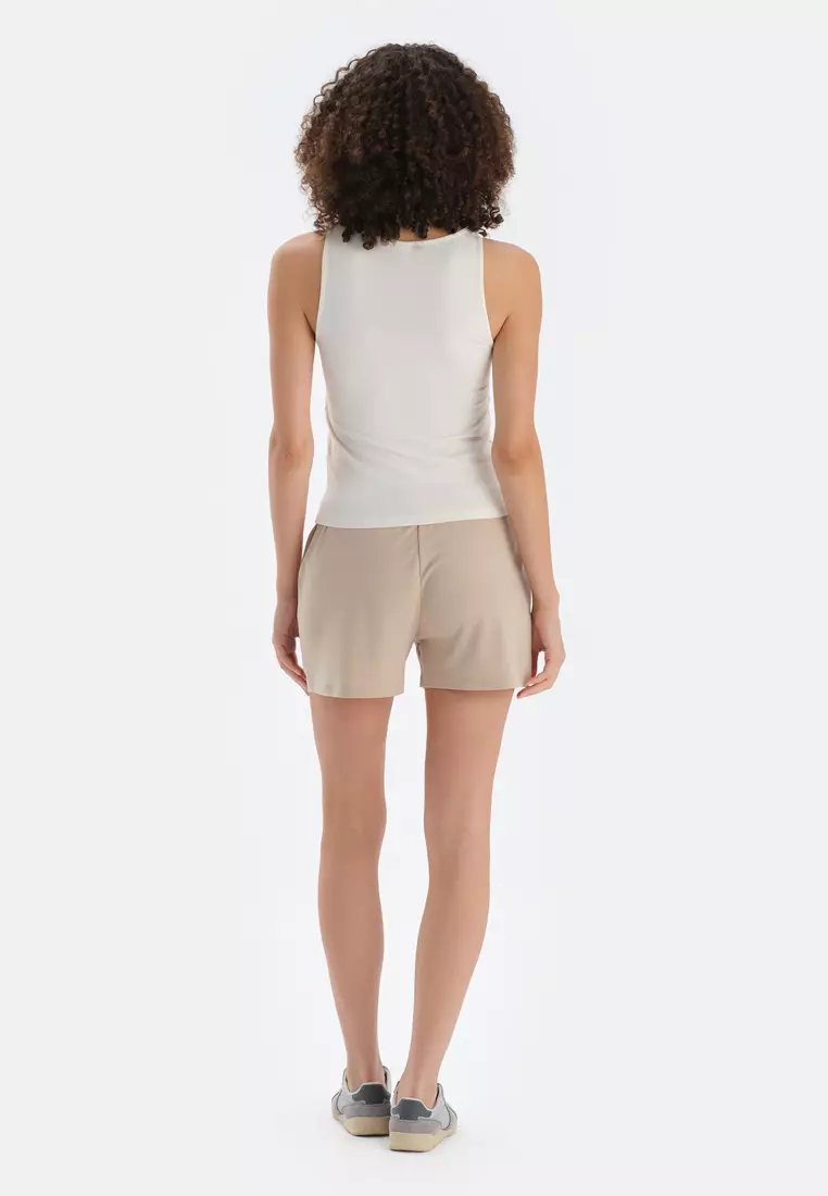 Ecru Tanktop, Halter Neck, Regular, Thick Strap Loungewear for Women