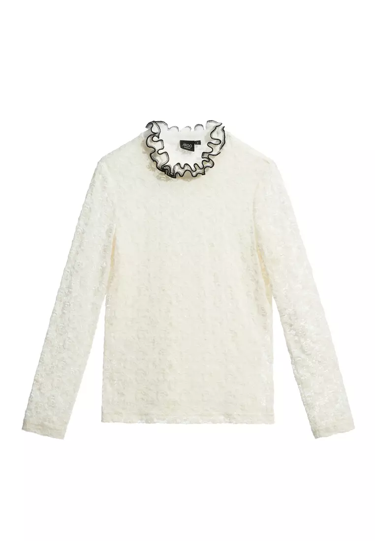 Floral Lace With Ruffle Collar Top