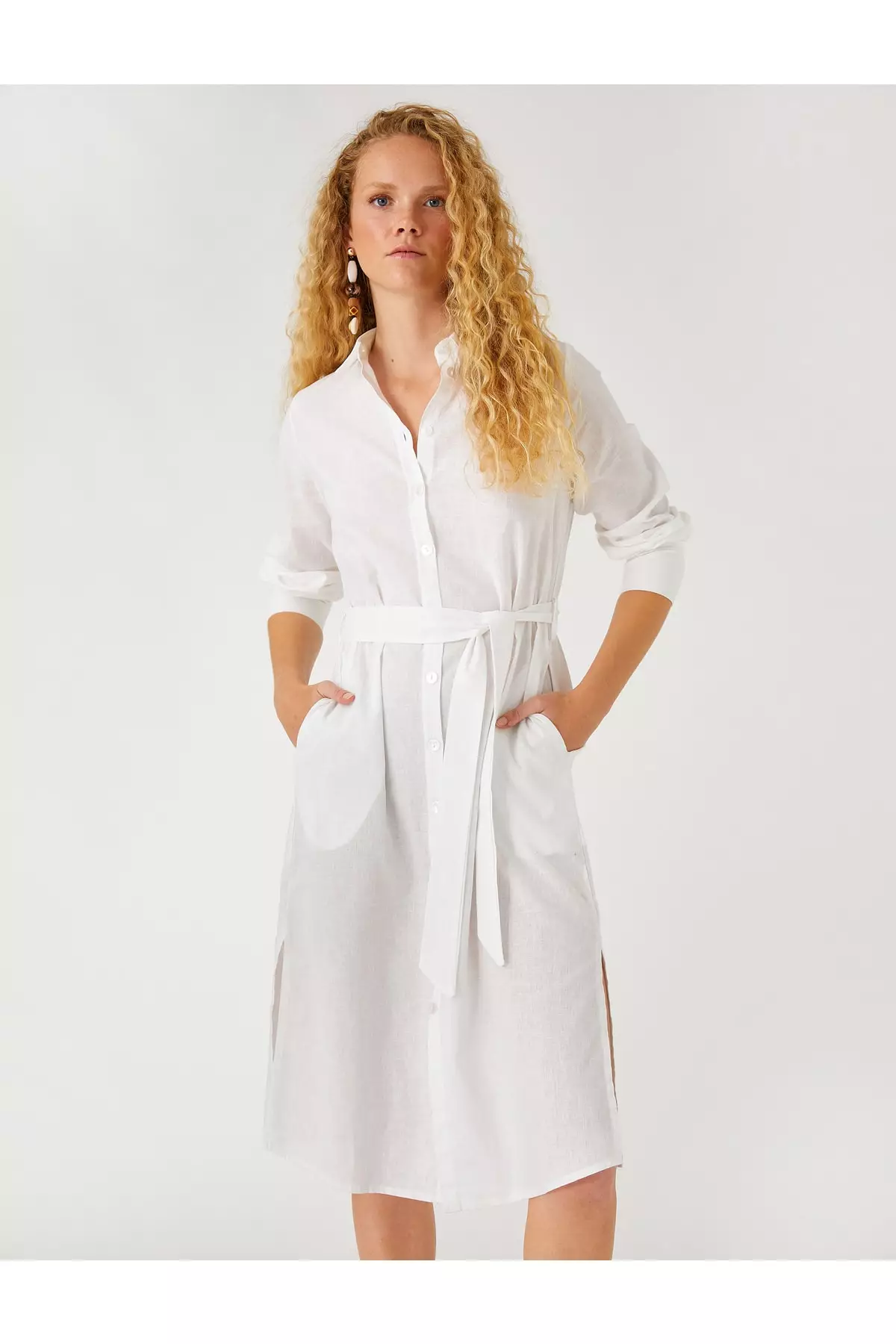 Buy KOTON Midi Shirt Dress Linen Blend 2024 Online | ZALORA Singapore