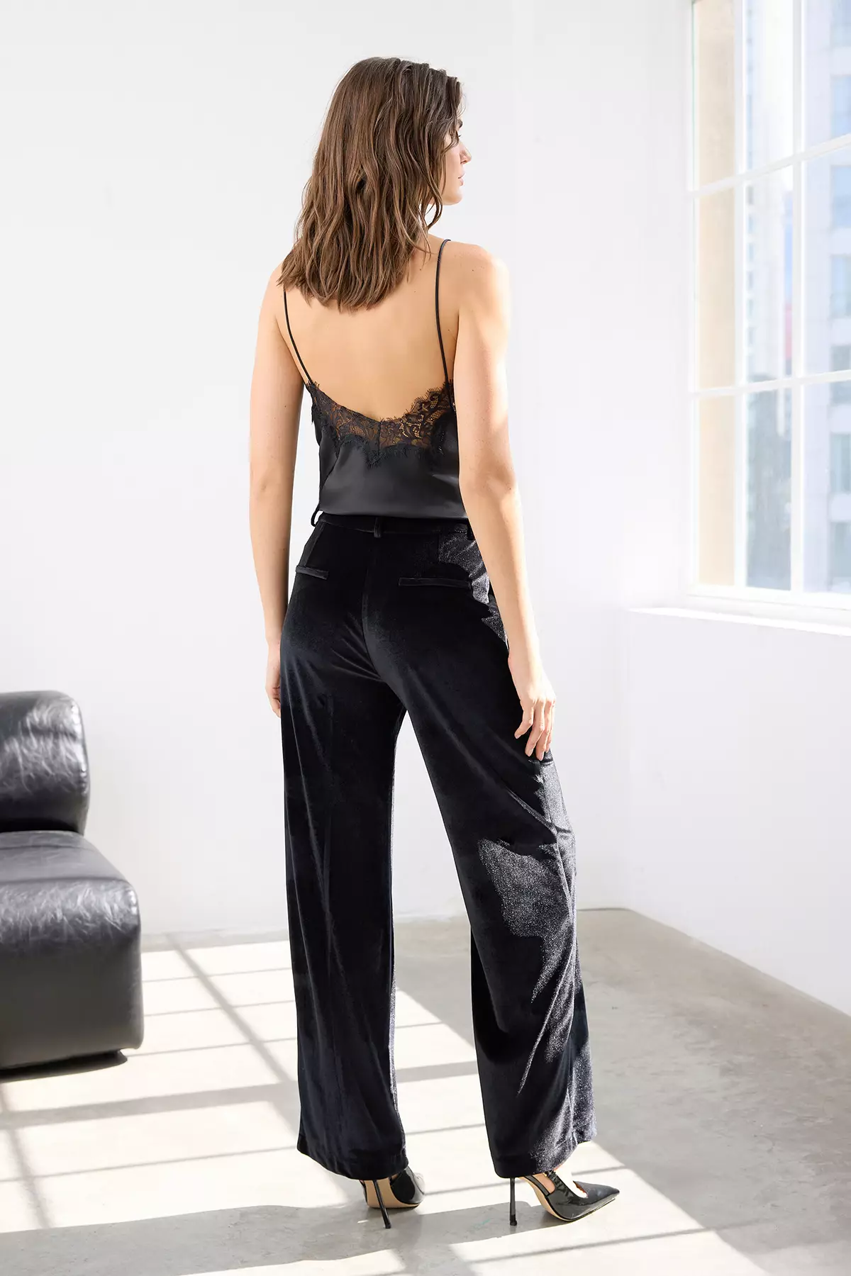 Black Velvet Wide Leg Trousers