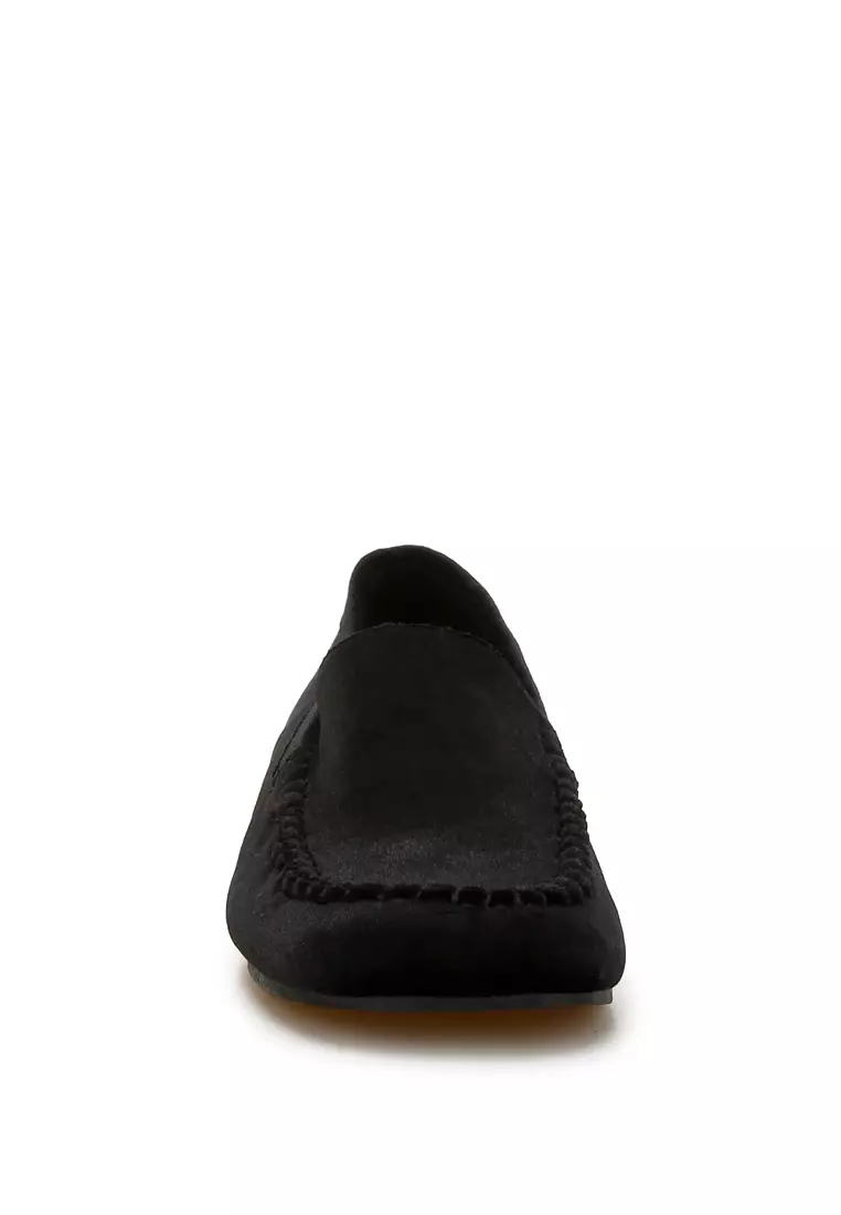 Velvet Flat Loafers in Black