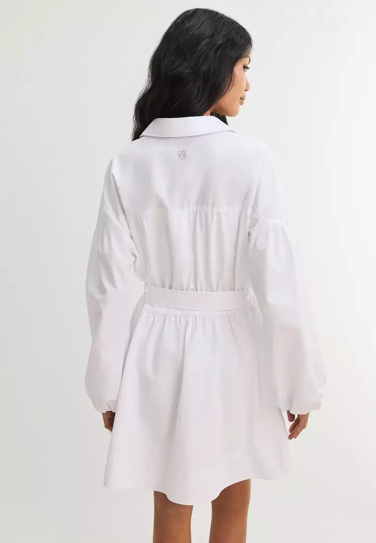 Belted Shirt Mini Dress - White