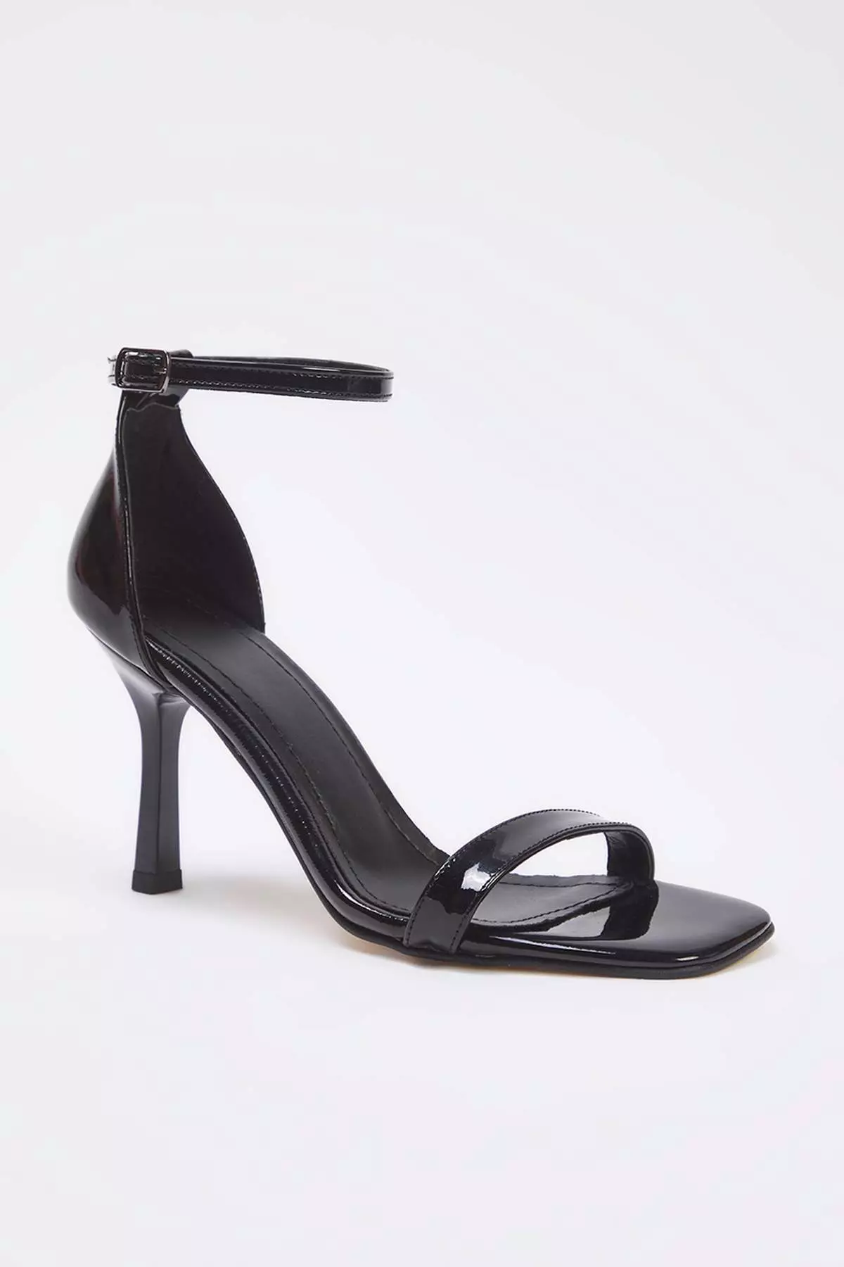 Black Ankle Strap Women Thin Heels Shoes Takss25To00097