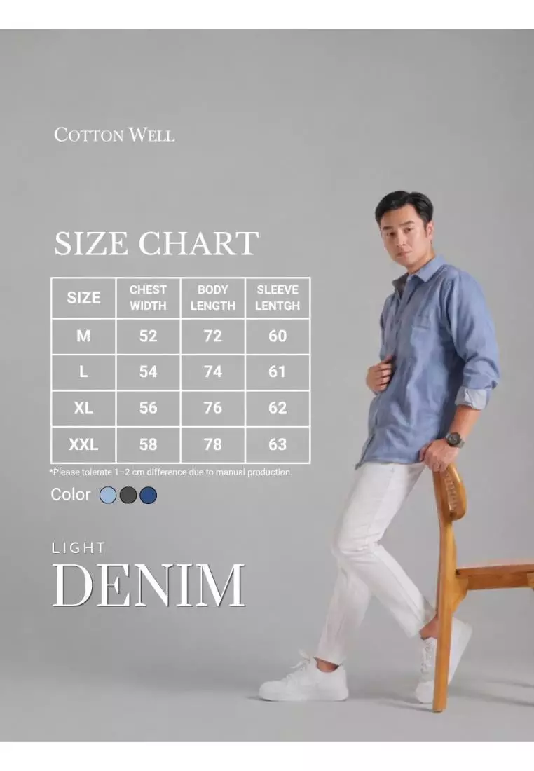 Cotton Well Light Denim Series in Washed Blue | Kemeja Lengan Panjang Denim Biru