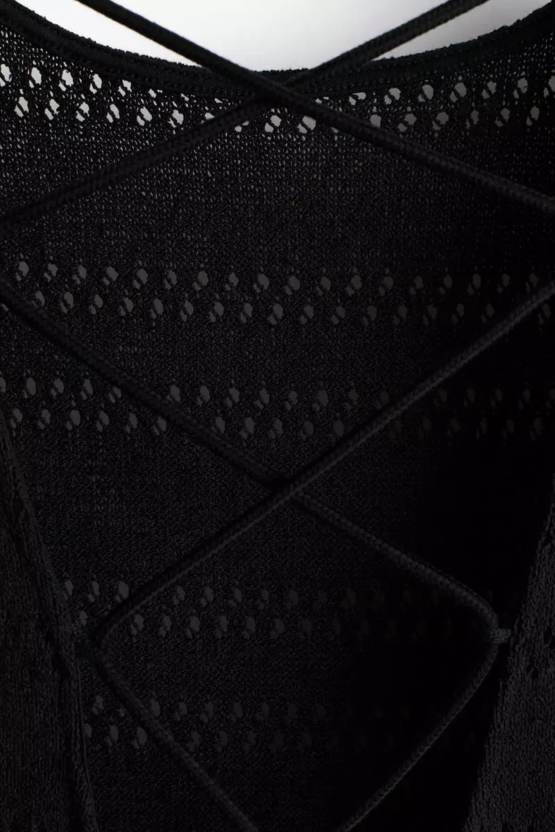 Lacing-detail hole-knit dress