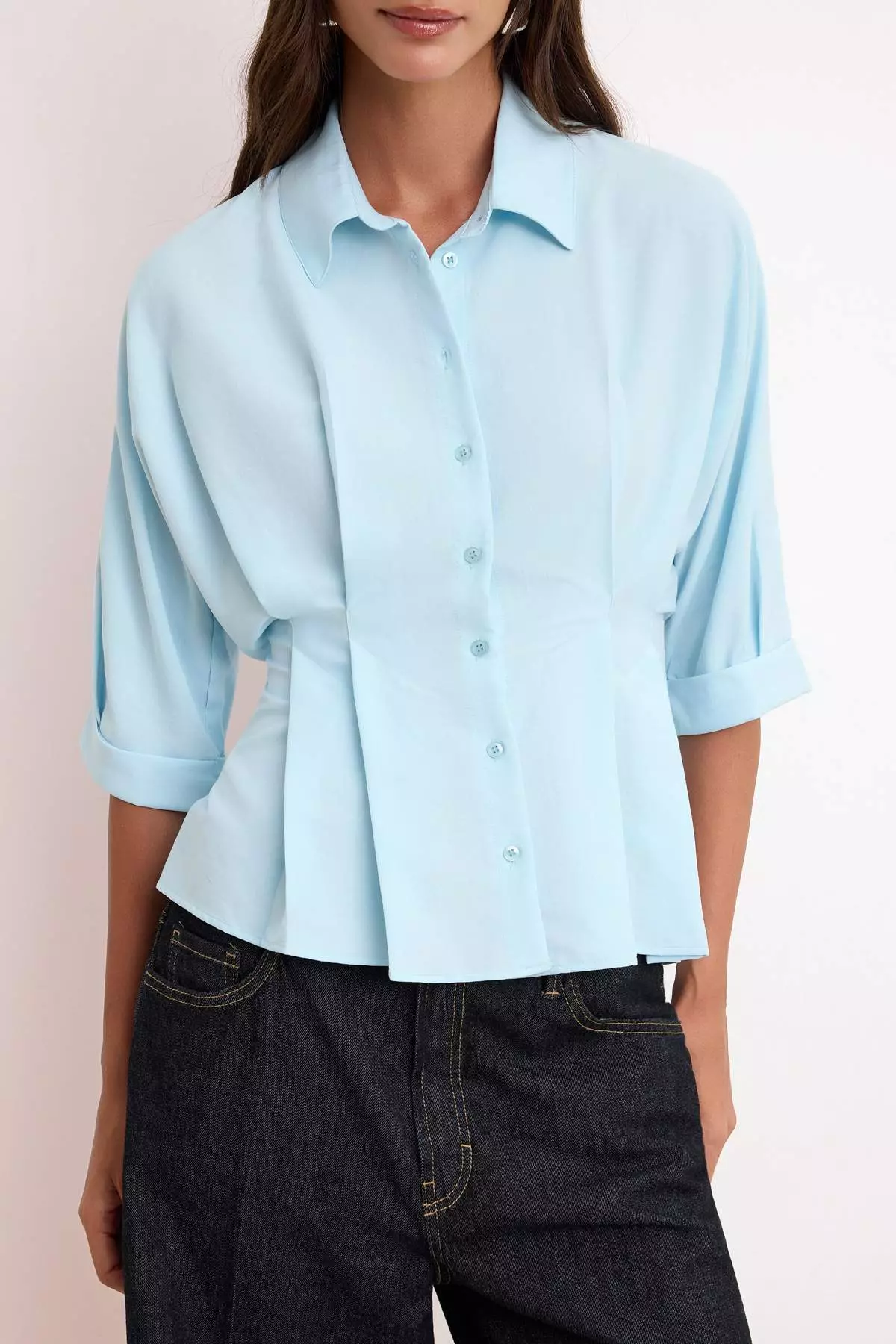 Light Blue Soft-Touch Pleated Shirt Twoss26Go51
