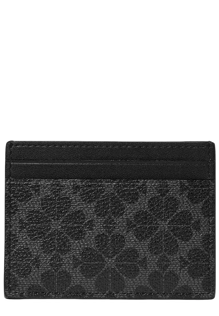 Spade Flower Small Slim Card Holder - Black KN761