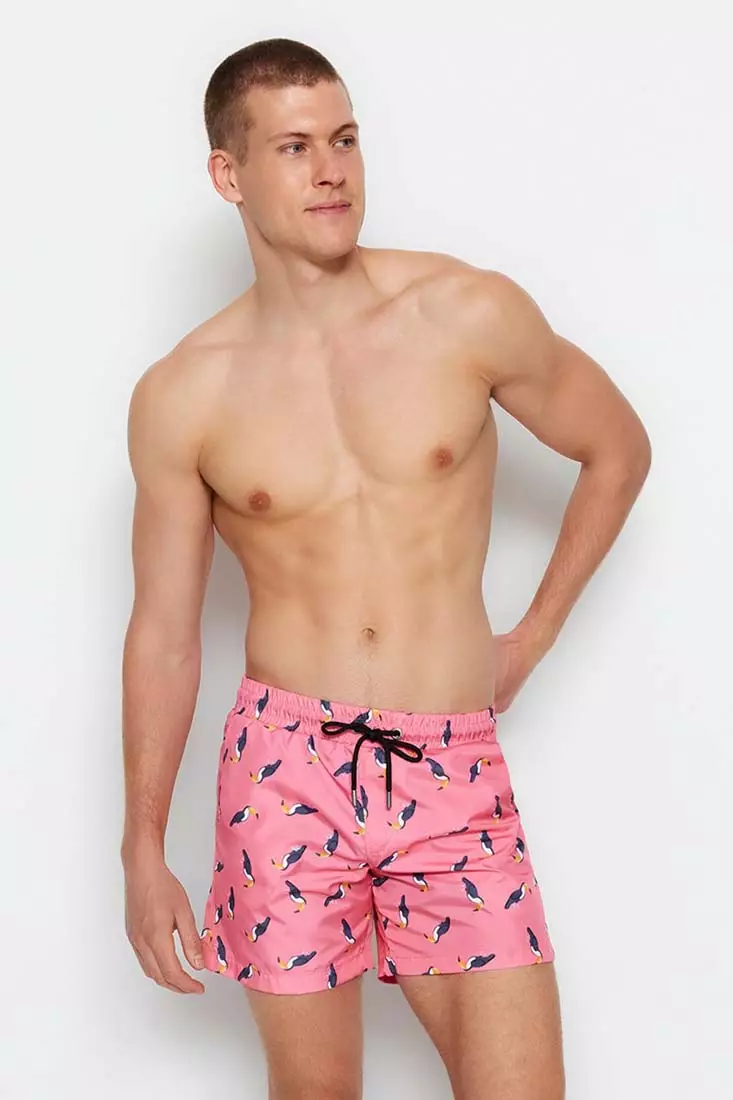 Powder Pink Men s Printed Standard Size Swimwear with Sea Shorts