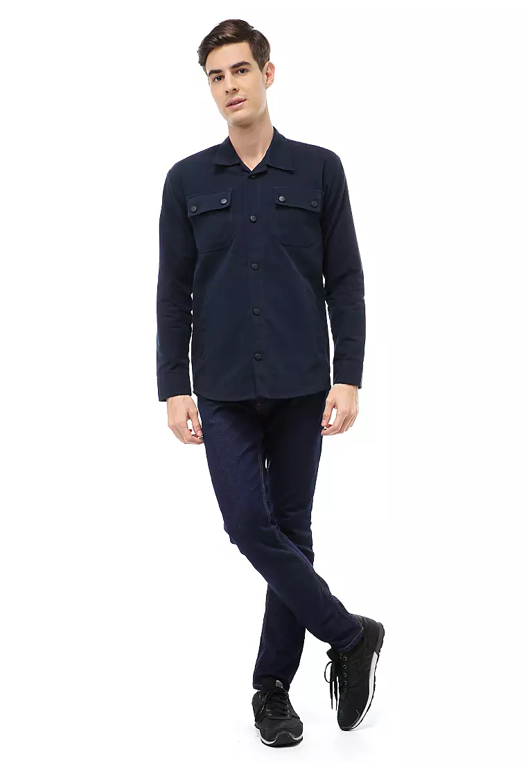 Clover Outerwear Jacket Pria Simple Design Material Canvas Suede ORIGINAL - Navy