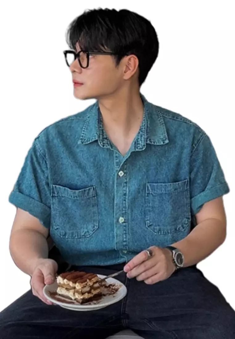 2024 denim short sleeved shirt loose casual top CA24090327BL