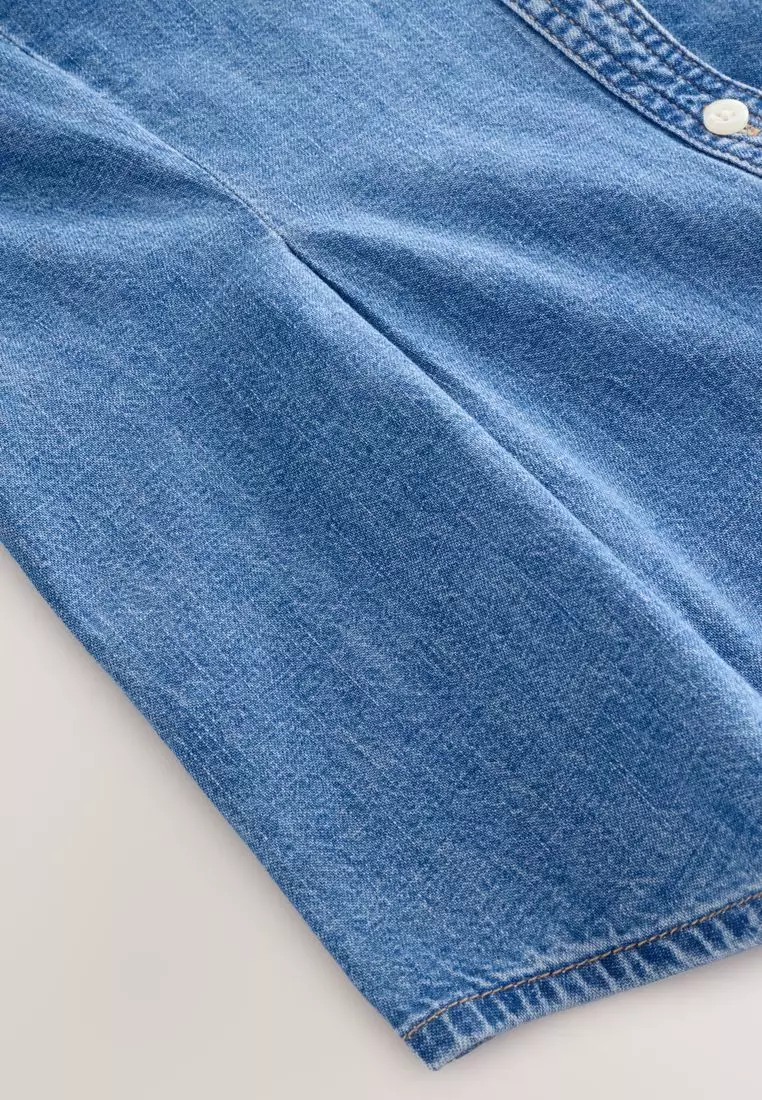 Cinch Waist Fitted Long Sleeve Denim Shirt