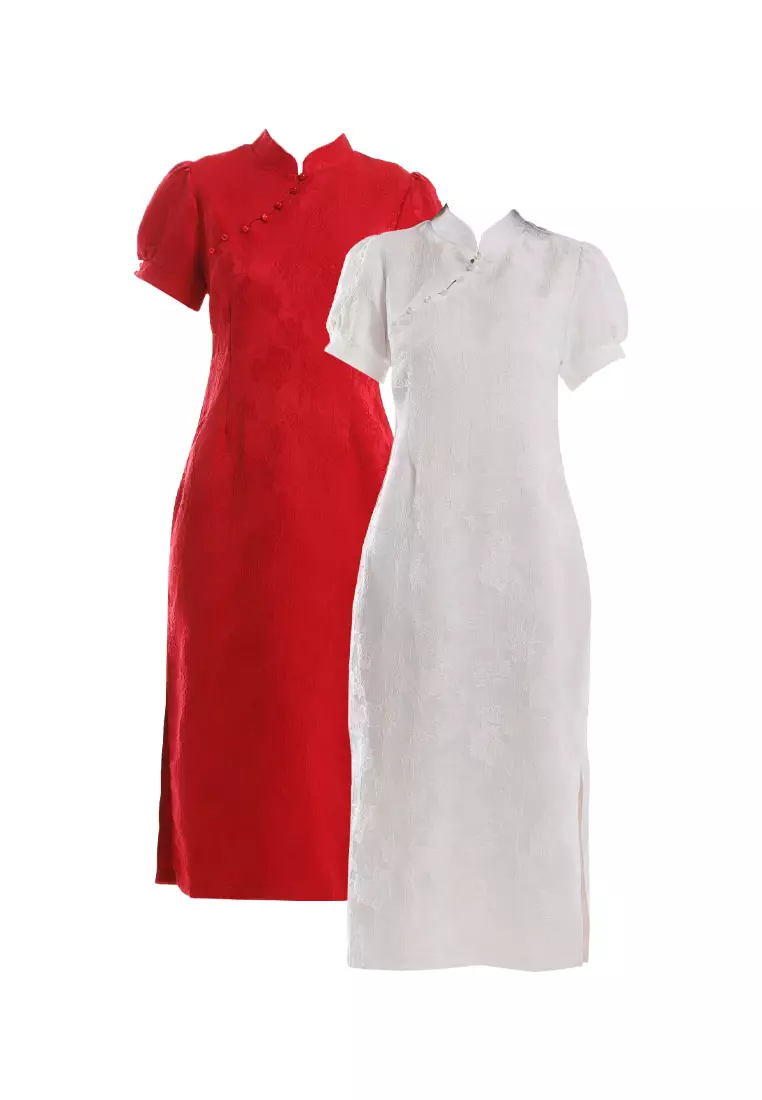 Forest Ladies CNY Cheongsam Short Sleeve Dress - 885129-02White