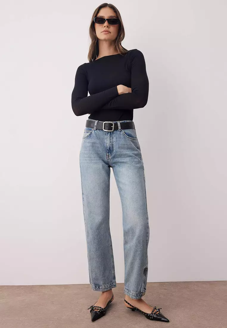 Blue More Sustainable Zipper Detailed Normal Waist New Straight Jeans Twoaw26Je00038