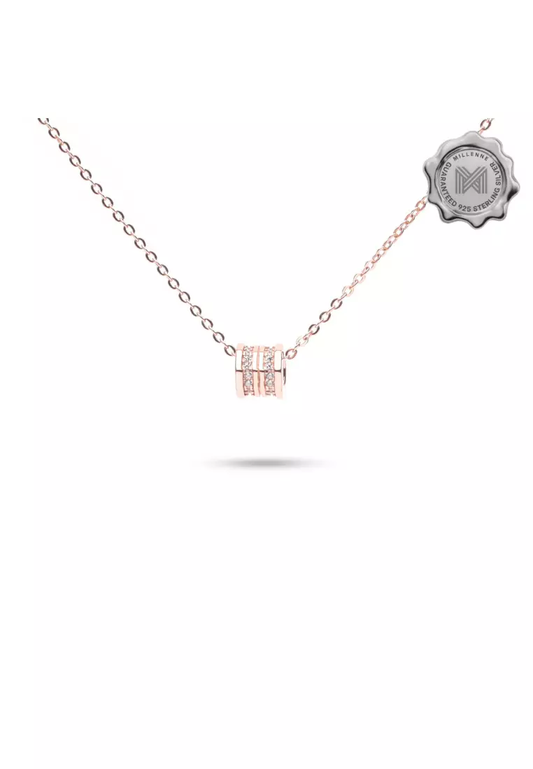 Made For The Night Revolve Studded Cubic Zirconia Rose Gold Necklace with 925 Sterling Silver