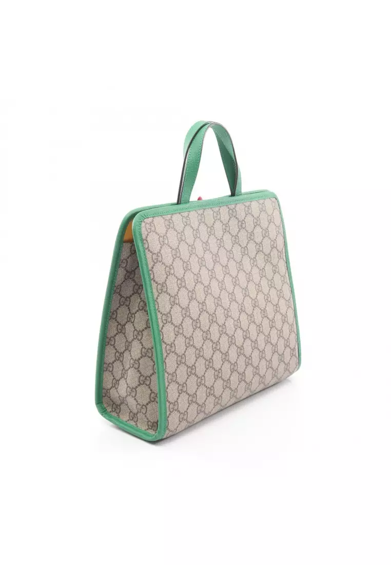 Pre-Loved Gucci CHILDRENS Children's GG Supreme Handbag PVC leather Gray beige green multicolor kids