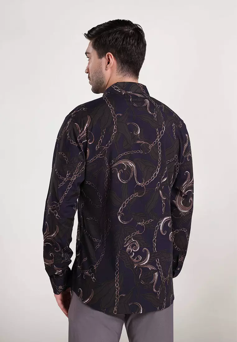 MOC Kemeja Batik Lengan Panjang Pria MUCHOZ - Dark Brown