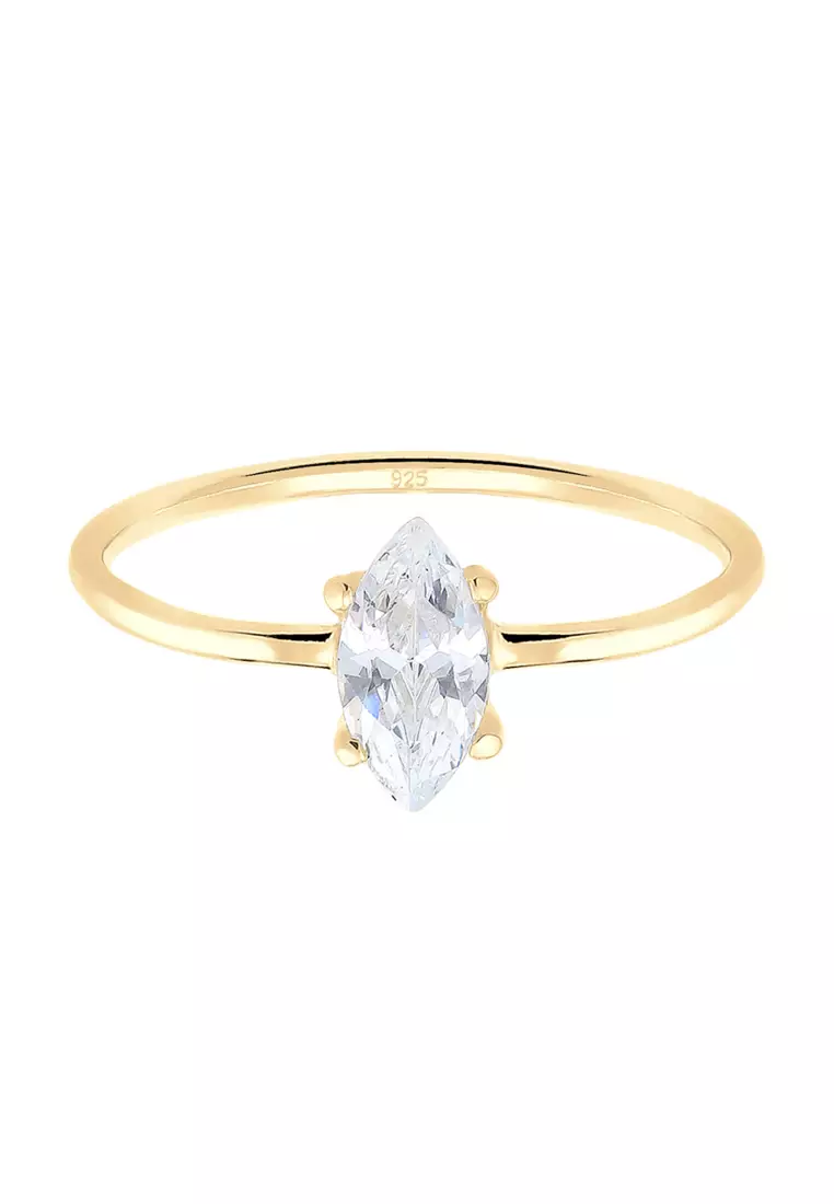 Ring Marquise Zirconia Minimal Silver Gold Plated