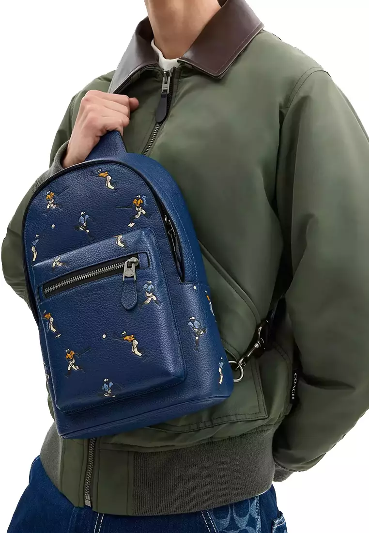 West Pack Bag With Baseball Print in Deep Blue Multi CAX48