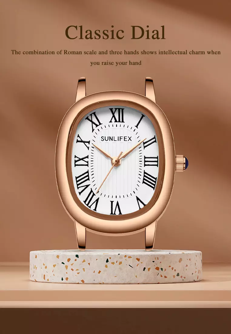 Jam Tangan Wanita Analog Original Korean Tali Rantai Oval Stanless Anti Air Jam Tangan Cewek rosewhite