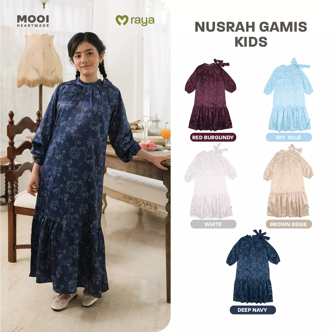 Mooi Dress Anak Gamis Anak Perempuan Raya Collection Nusrah Gamis Nawasena Series - White