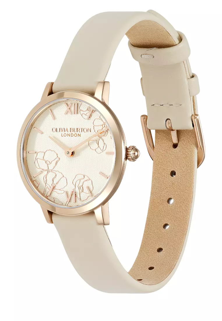 Olivia Burton Abstract Floral Rose Gold & Ivory Strap 28mm - 24000359