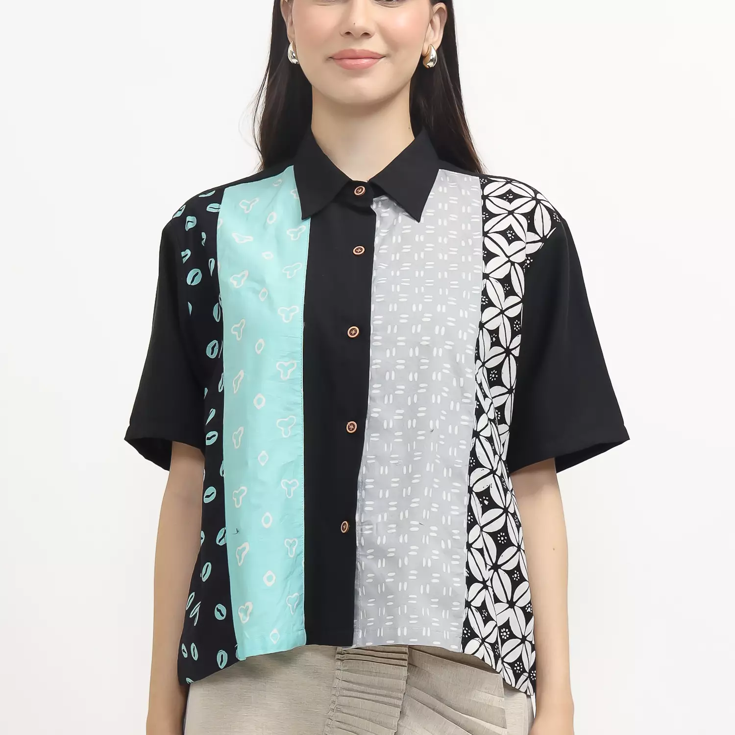 Blouse Batik Wanita - Atasan Batik - Bhatara Batik Purity - Baju Batik Modern Lengan Pendek