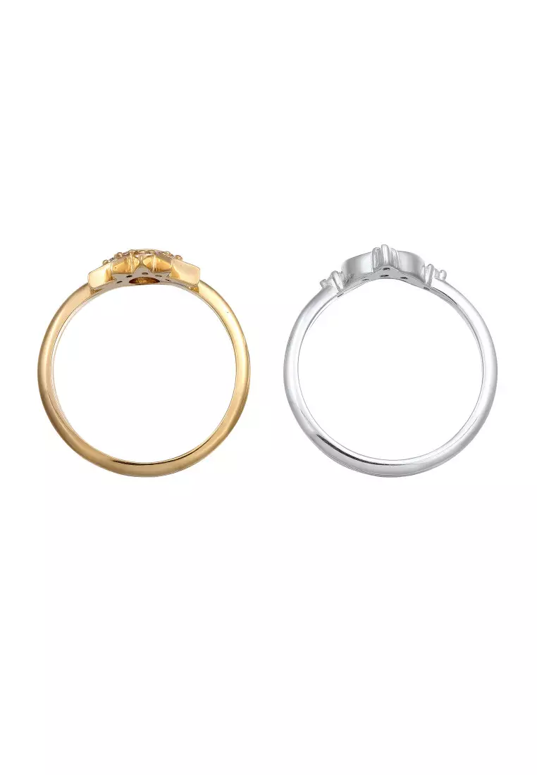 Cincin Perhiasan Perak 925 Wanita Set Moon Sun Zirconia Bi Color
