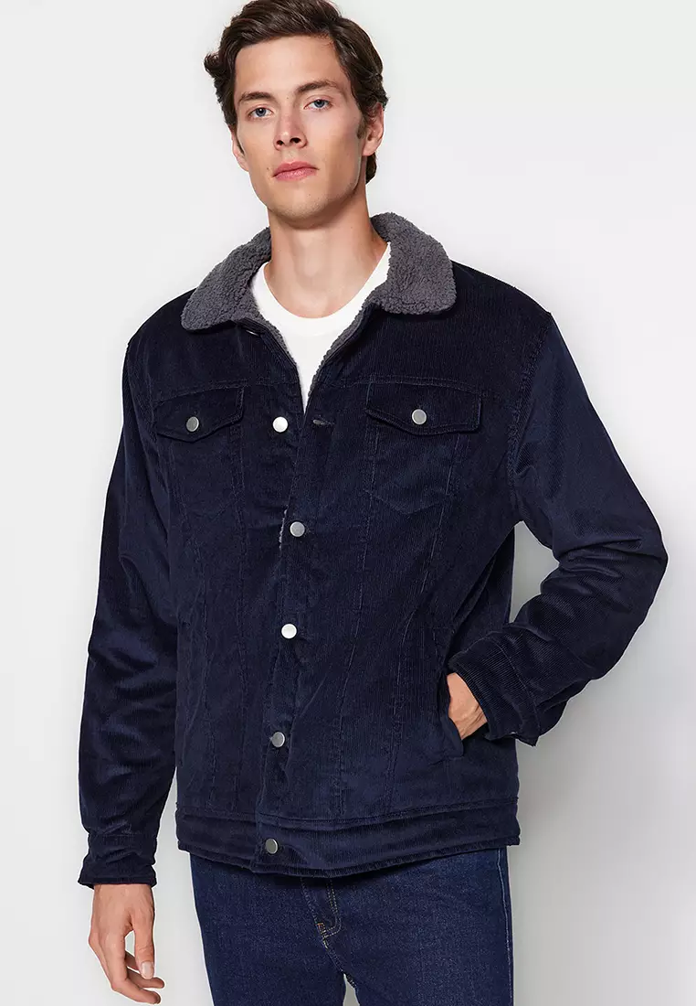 Navy Blue Unisex Regular Fit Plush Velvet Winter Coat